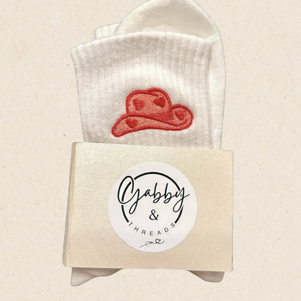 GRIP SOCKS- Embroidered Cowgirl Hat Perfect for pilates, yoga, barre or lagree